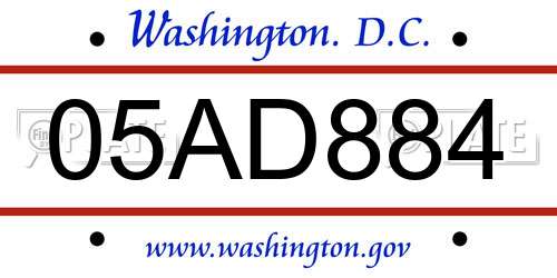 05AD884 District Of Columbia License Plate