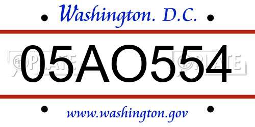 05AO554 District Of Columbia License Plate