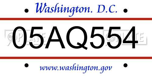 05AQ554 District Of Columbia License Plate