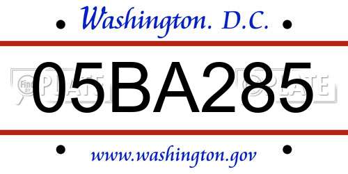 05BA285 District Of Columbia License Plate