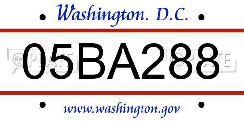 05BA288 District Of Columbia License Plate