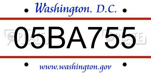 05BA755 District Of Columbia License Plate