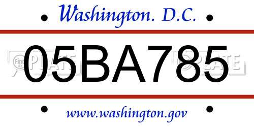05BA785 District Of Columbia License Plate