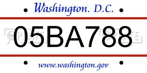 05BA788 District Of Columbia License Plate