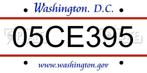 05CE395 District Of Columbia License Plate