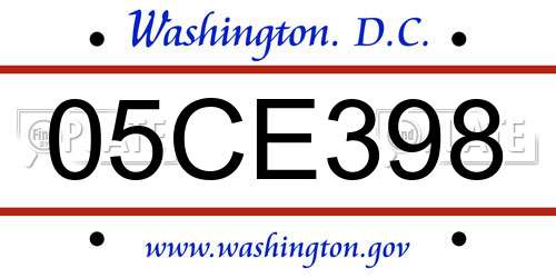05CE398 District Of Columbia License Plate