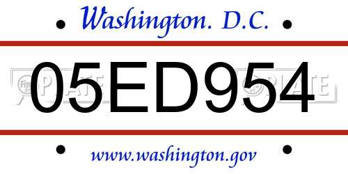 05ED954 District Of Columbia License Plate