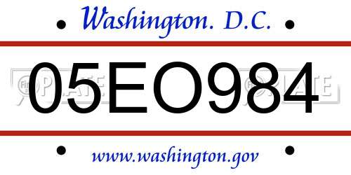 05EO984 District Of Columbia License Plate