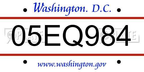 05EQ984 District Of Columbia License Plate