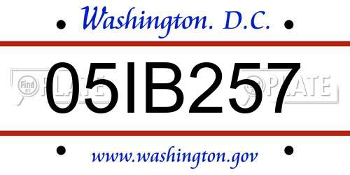 05IB257 District Of Columbia License Plate