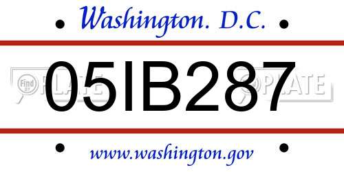 05IB287 District Of Columbia License Plate