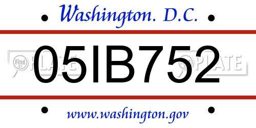 05IB752 District Of Columbia License Plate