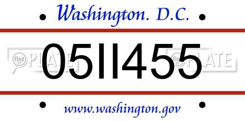 05II455 District Of Columbia License Plate
