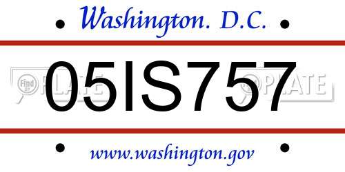 05IS757 District Of Columbia License Plate