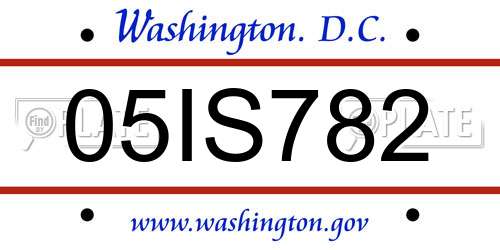 05IS782 District Of Columbia License Plate