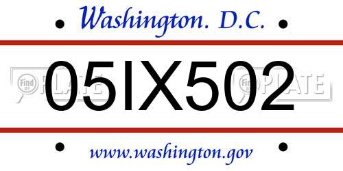 05IX502 District Of Columbia License Plate