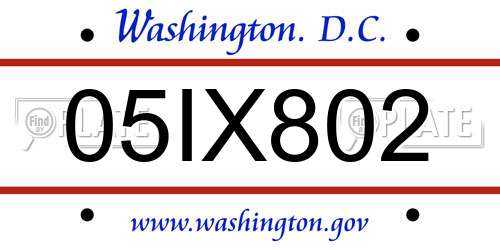 05IX802 District Of Columbia License Plate