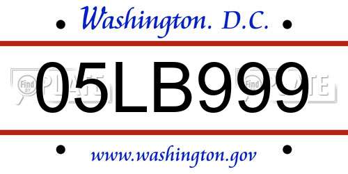 05LB999 District Of Columbia License Plate