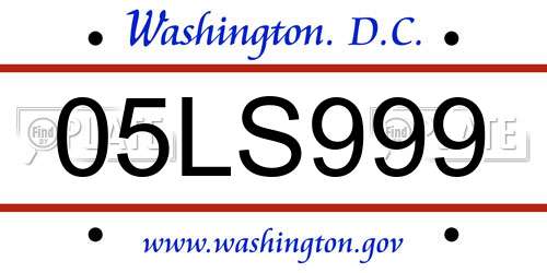 05LS999 District Of Columbia License Plate