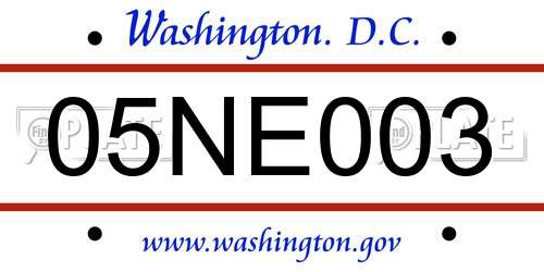 05NE003 District Of Columbia License Plate