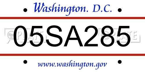 05SA285 District Of Columbia License Plate