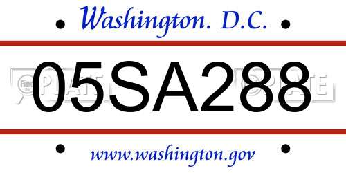 05SA288 District Of Columbia License Plate
