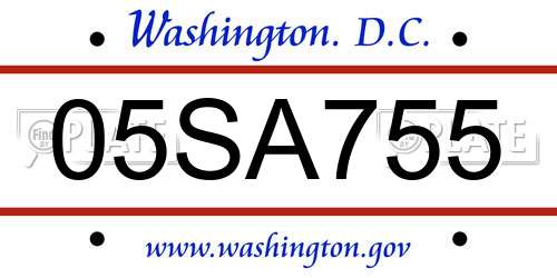 05SA755 District Of Columbia License Plate