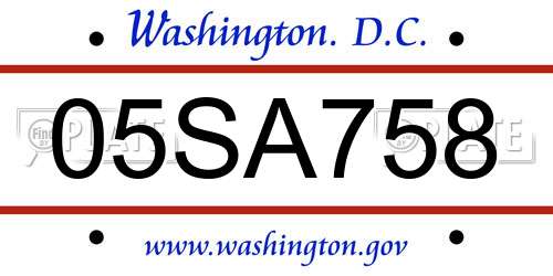 05SA758 District Of Columbia License Plate