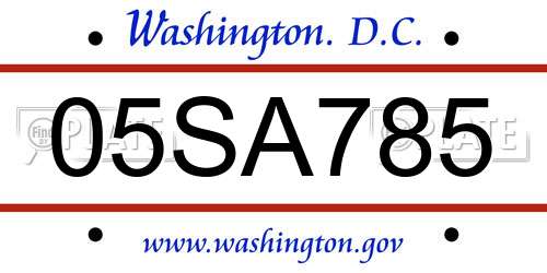 05SA785 District Of Columbia License Plate
