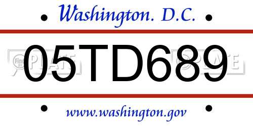 05TD689 District Of Columbia License Plate