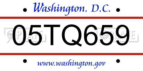 05TQ659 District Of Columbia License Plate