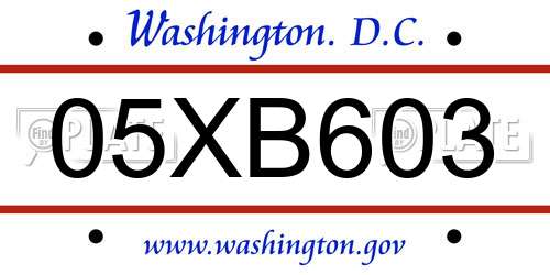 05XB603 District Of Columbia License Plate