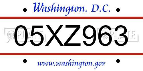 05XZ963 District Of Columbia License Plate