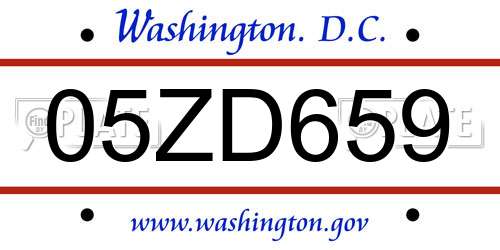 05ZD659 District Of Columbia License Plate