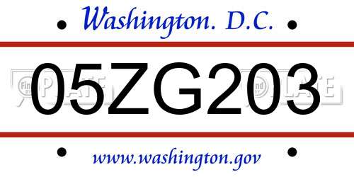 05ZG203 District Of Columbia License Plate