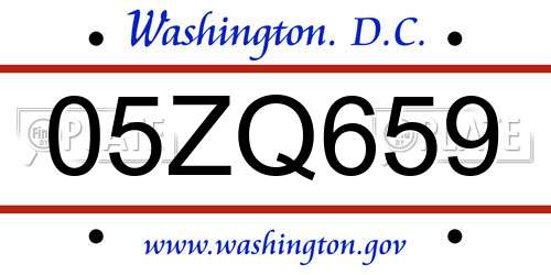 05ZQ659 District Of Columbia License Plate
