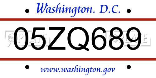 05ZQ689 District Of Columbia License Plate