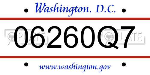 06260Q7 District Of Columbia License Plate