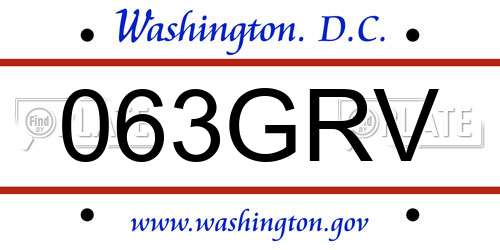 063GRV District Of Columbia License Plate