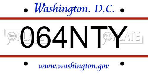 064NTY District Of Columbia License Plate