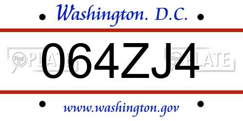 064ZJ4 District Of Columbia License Plate