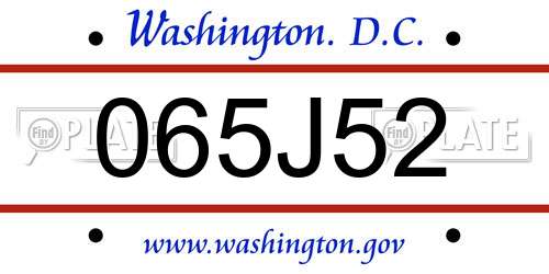 065J52 District Of Columbia License Plate