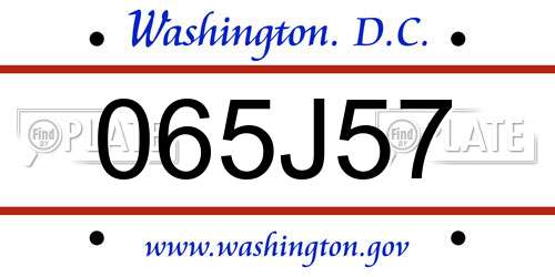 065J57 District Of Columbia License Plate