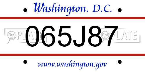 065J87 District Of Columbia License Plate