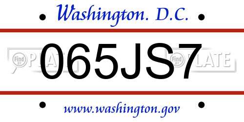 065JS7 District Of Columbia License Plate