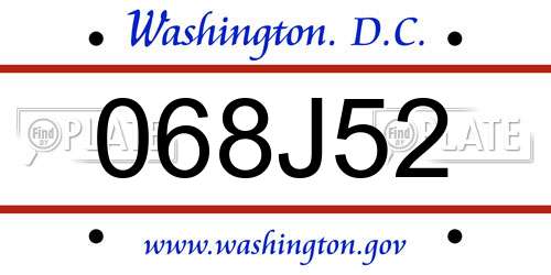 068J52 District Of Columbia License Plate