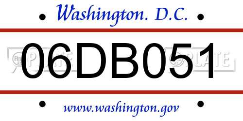 06DB051 District Of Columbia License Plate