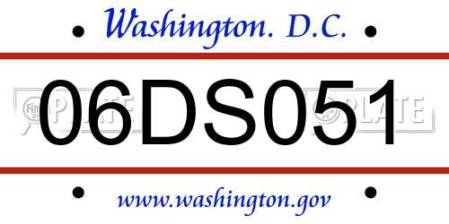 06DS051 District Of Columbia License Plate