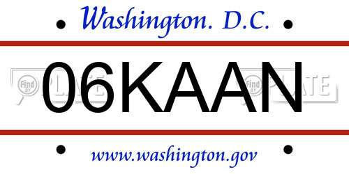 06KAAN District Of Columbia License Plate