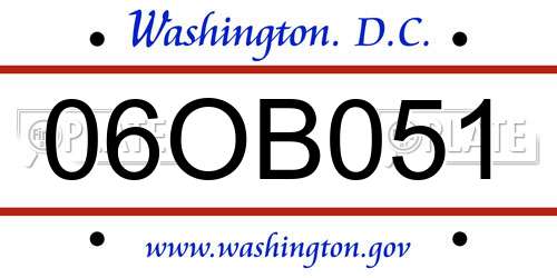 06OB051 District Of Columbia License Plate